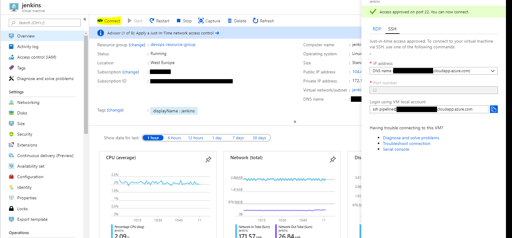 To connect to Jenkins VM through SSH